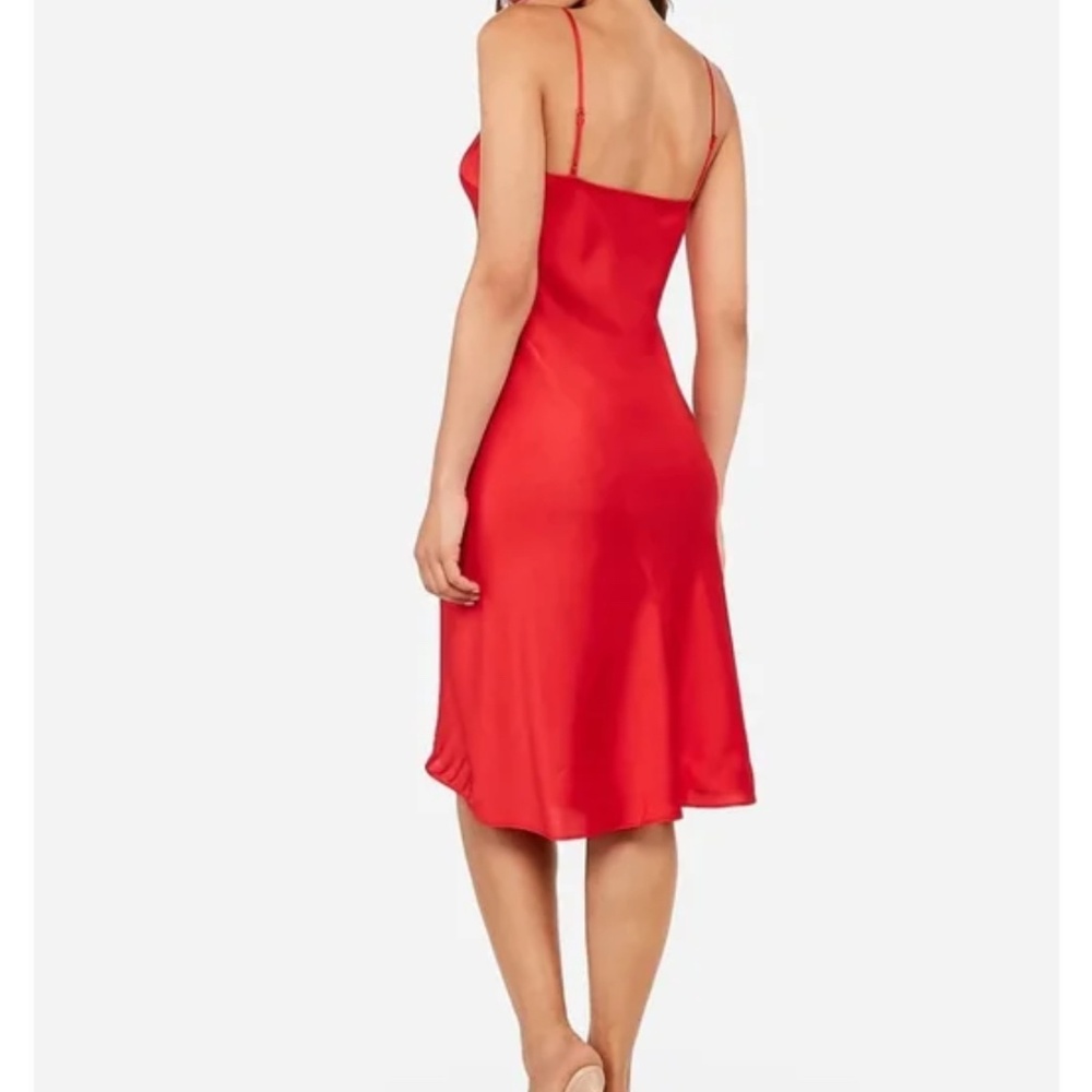 Express Red Satin V Neck Slip Dress Valentines - Picture 2 of 5